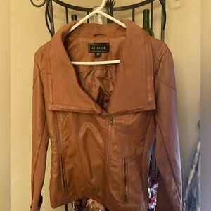 Faux leather Metaphor Carmel color stretxh panel jacket. Size L